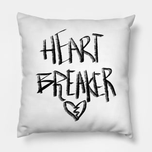 Heart Breaker Hand Lettering Brush Strokes and Cracked Heart Doodle, made by EndlessEmporium Pillow