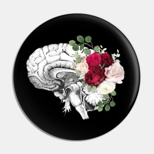 Brain human anatomy, floral, red pink roses, mental Pin