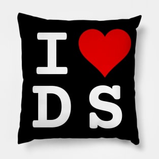 I Love DS | Stylized Abbreviation Heart Logo White Pillow