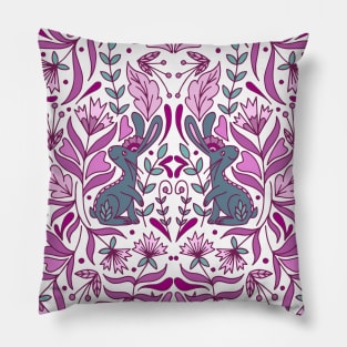 Scandinavian Folk Art Rabbit Pink Palette | Rabbit | Whimsical Pillow