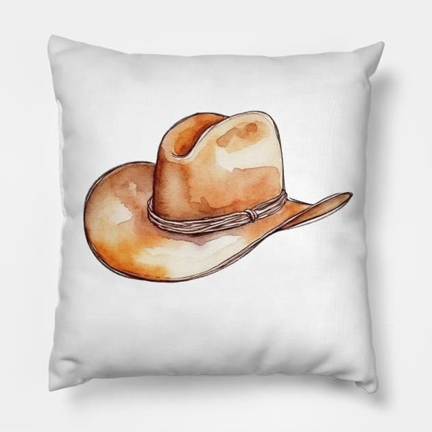 Watercolor cowboy hat Pillow by HJstudioDesigns