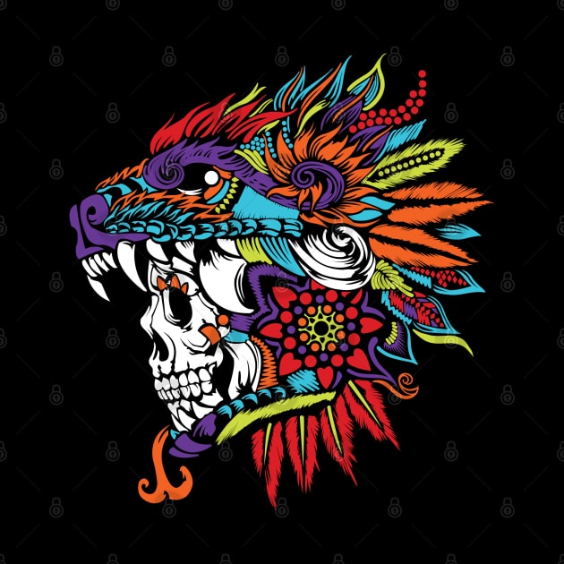 Mexican Aztec Warrior Skull by Velvet Love Design 