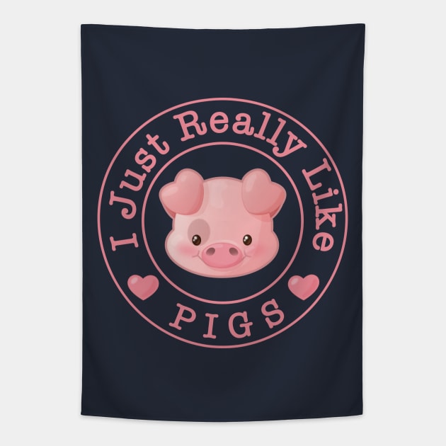 Cute Kawaii Pink Pig Tapestry by Irene Koh Studio