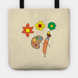 funny art brush drawing flowers Tote