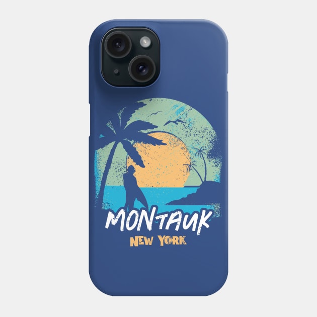 Retro Sunset Montauk New York Surfing // Retro Surfer Beach Phone Case by Now Boarding