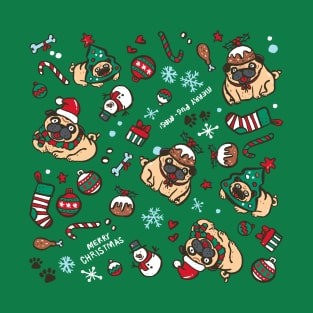 Christmas pattern with pugs T-Shirt