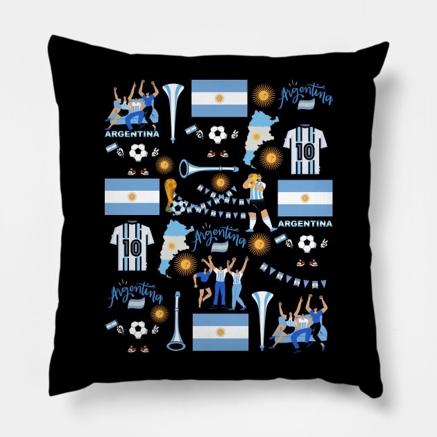 Argentina Soccer Futbol Champions Messi Fans Fun Celebration Pattern Pillow by jackofdreams22