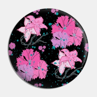 Pink and Black Floral Pattern Pin