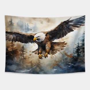 American Bald Eagle in Flight Watercolor Tapestry