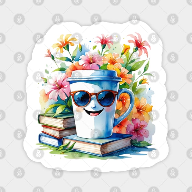 Books Coffee Funny Flower Cup Club Magnet by SR8891