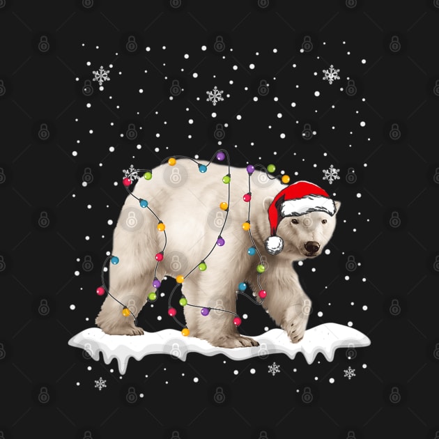 Santa Polar Bear Christmas Lights Animals Lover by Mitsue Kersting