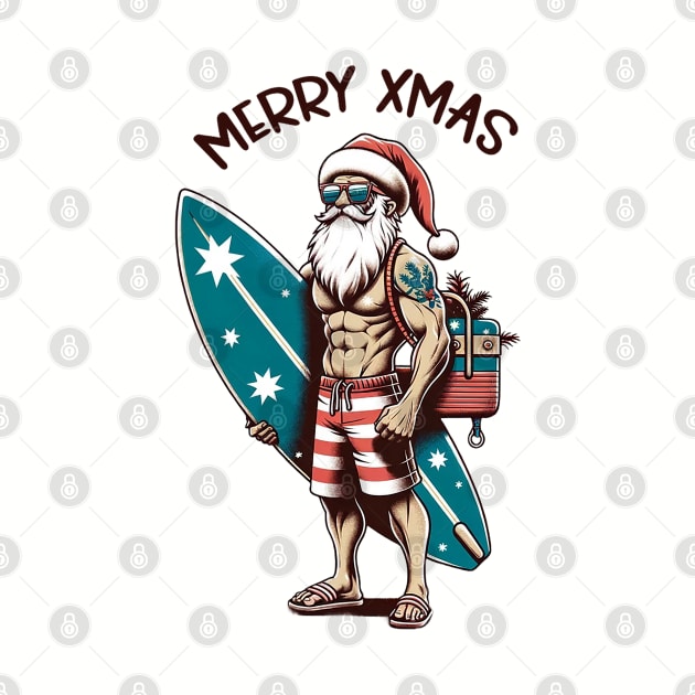 Surfer Santa Claus, Christmas by WorldByFlower