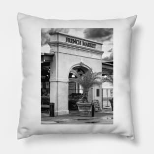 French Market, NOLA B+W Pillow