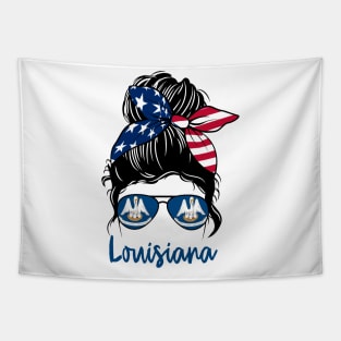 Louisiana girl Messy bun , American Girl , Louisiana Flag Tapestry