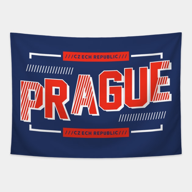 Retro Prague Czech Republic Word Art Vintage Praha Tapestry by Now Boarding