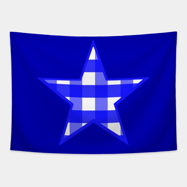 Cobalt Blue and White Buffalo Plaid Star Tapestry by bumblefuzzies