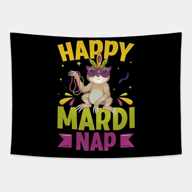 Happy Mardi Nap Lazy Sloth Wearing Carnival Mask Mardi Gras Tapestry by Pizzan