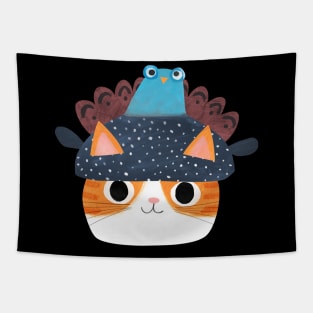 Turkey Hat Cat Tapestry