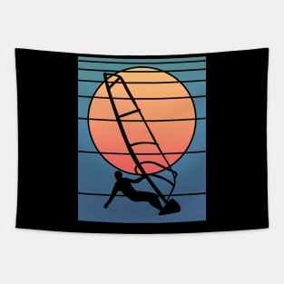 Retro Sunset Windsurfing Tapestry