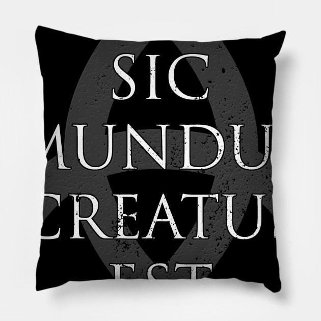 Sic Mundus Creatus Est Dark Pillow by Bevatron