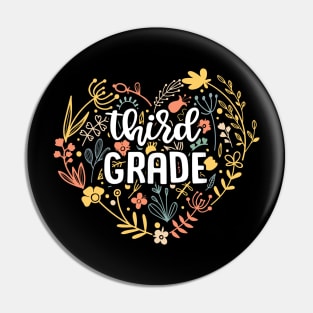 Third Grade Floral Heart Back To School Pin