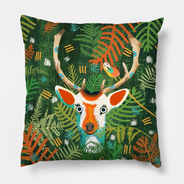 Painting of a cute deer hidden in the forest Pillow by Mimie20