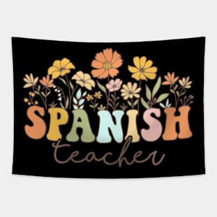 Groovy Spanish Teacher Espaol Retro 100Th Day Of School Tapestry