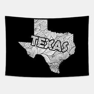 Mandala art map of Texas with text in white Tapestry