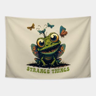 Strange Things -  cute frog playing with butterflies Tapestry