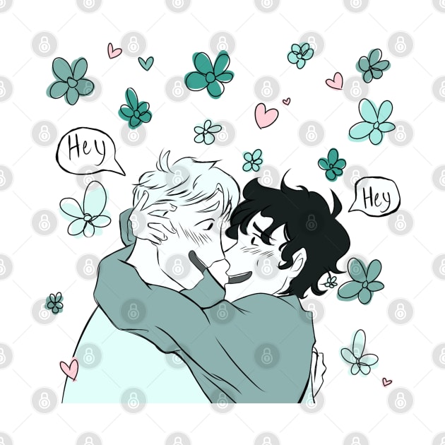 Nick and Charlie hugging with flowers (Heartstopper) by Sophprano