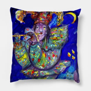 FLUTIST IN BLUE / Venetian Carnival Night Pillow