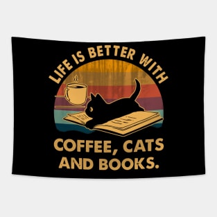 Life Is Better With Coffee Cats And Books Tapestry