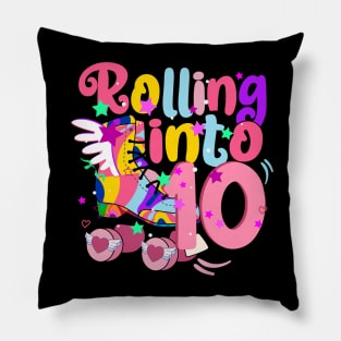 rolling into 10 - 10th birthday girl roller skates theme party Pillow