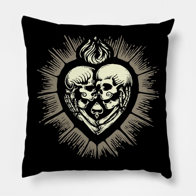 SACRED HEART SKULL LOVERS Pillow by Roberto Jaras Lira