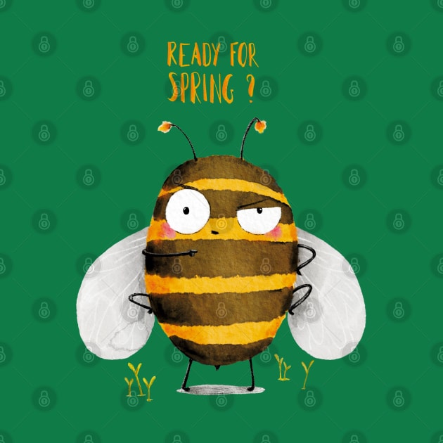 Ready for spring, watercolor funny bee by Magic Mouse Illustration