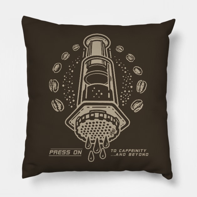 Aeropress Coffee: To Caffeinity... and Beyond! Pillow by BradAlbright