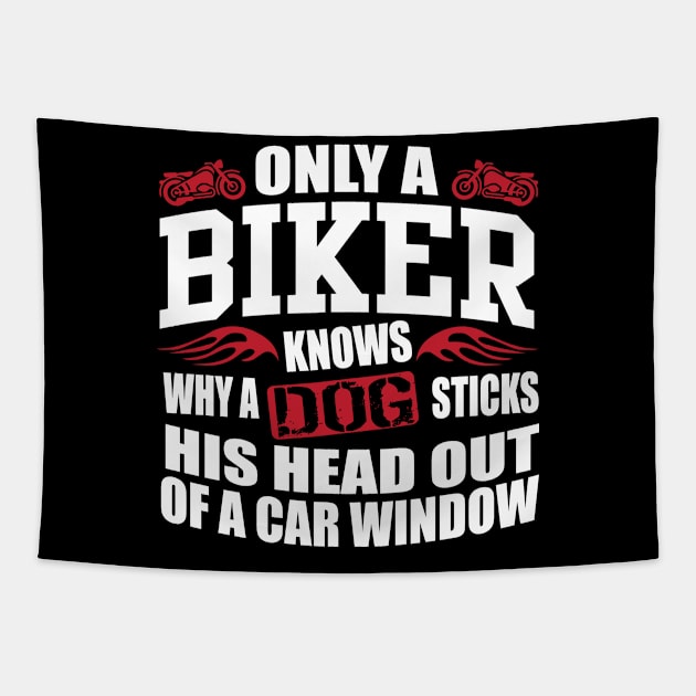 Biker sticks head out of window Tapestry by nektarinchen