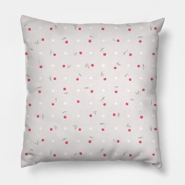 Sweet cherries and polka dots in grey Pillow by runcatrun