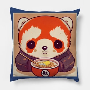 Kawaii Red Panda Eating Ramen Pillow