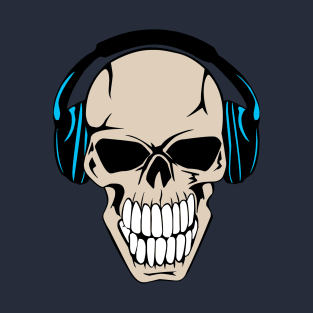 Skull With Blue Headphones T-Shirt