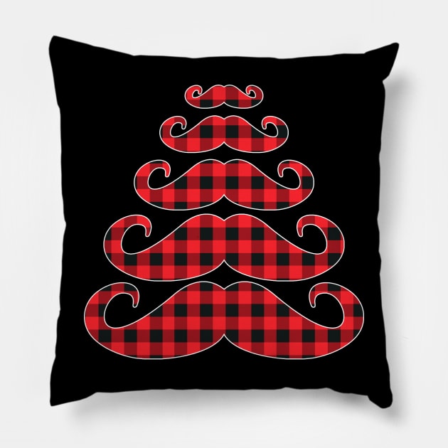 mustache red plaid buffalo christmas tree Pillow by Nancie