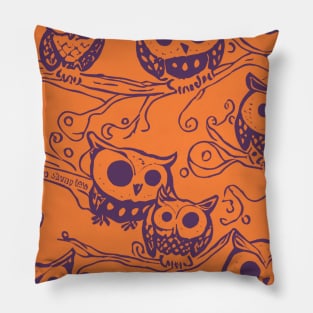 Orange and Purple Halloween Owl Pattern Pillow