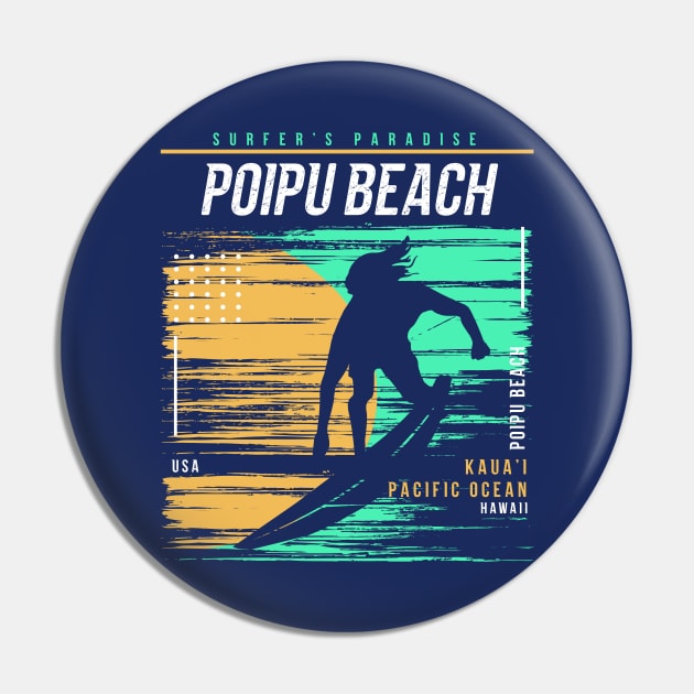 Retro Surfing Poipu Beach Kauai Hawaii // Vintage Surfer Beach // Surfer's Paradise Pin by Now Boarding