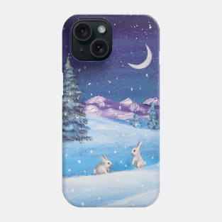 snowy mountain pine tree snow night scenery winter bunny Phone Case