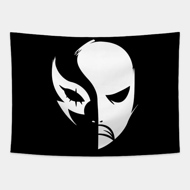 Angry Mask - White Tapestry by Darasuum