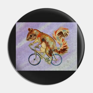 Squirrel On Bike (purple background) Pin