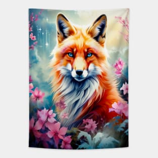 Red Fox with Flowers and Forests Tapestry