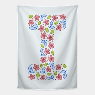 Floral Monogram Letter I - pink and blue Tapestry