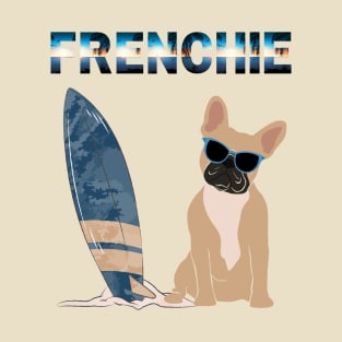 French Bulldog (Frenchie) Dog Wearing Sunglasses with Surf Board T-Shirt