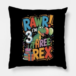 Kids Three Rex Birthday Party Pillow
